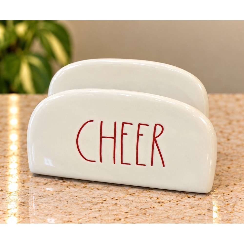 Rae Dunn "CHEER" Napkin Holder Christmas Holiday Artisan Collection Magenta